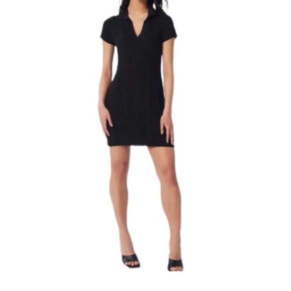 Lita by Ciara/Revolve Sz Large Polo V Neck‎ Knit Mini Dress Black NWT - Picture 1 of 7